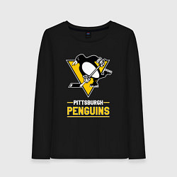 Лонгслив хлопковый женский Питтсбург Пингвинз , Pittsburgh Penguins, цвет: черный