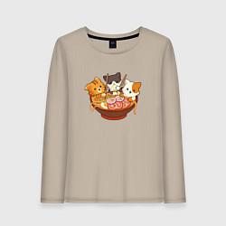 Лонгслив хлопковый женский Kawaii Cat Ramen, цвет: миндальный