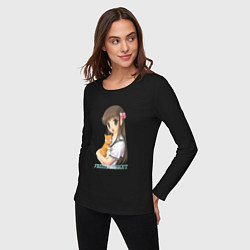 Лонгслив хлопковый женский Тору с котиками, цвет: черный — фото 2