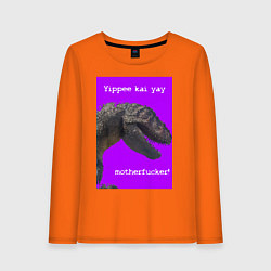 Лонгслив хлопковый женский Суровый динозавр, цвет: оранжевый