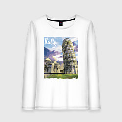 Лонгслив хлопковый женский Италия Пизанская башня, цвет: белый
