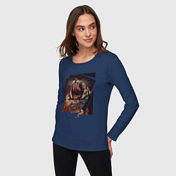 Лонгслив хлопковый женский Тигриная пасть Арт, цвет: тёмно-синий — фото 2