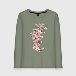 Лонгслив хлопковый женский Весна Цветущая сакура Japan, цвет: авокадо
