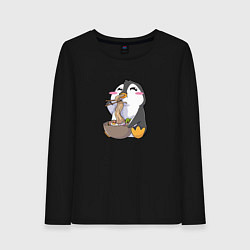 Лонгслив хлопковый женский Pinguin Ramen, цвет: черный
