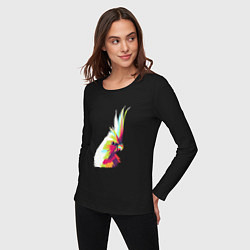 Лонгслив хлопковый женский Цветной попугай Colors parrot, цвет: черный — фото 2