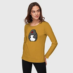 Лонгслив хлопковый женский Пиксельный пингвин, цвет: горчичный — фото 2