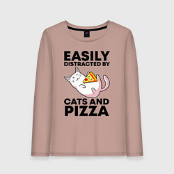 Лонгслив хлопковый женский Легко отвлекаюсь на котов и пиццу, цвет: пыльно-розовый