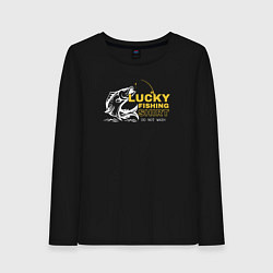 Лонгслив хлопковый женский Счастливая рыбацкая футболка не стирать, цвет: черный