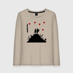 Женский лонгслив Banksy Бэнкси мальчик и девочка на горе оружия