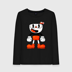 Лонгслив хлопковый женский Cuphead красная чашечка, цвет: черный