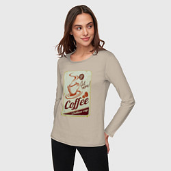 Лонгслив хлопковый женский Coffee Cup Retro, цвет: миндальный — фото 2