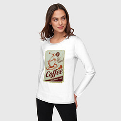 Лонгслив хлопковый женский Coffee Cup Retro, цвет: белый — фото 2