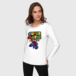 Лонгслив хлопковый женский Марио и Луиджи гонщики Super Mario, цвет: белый — фото 2