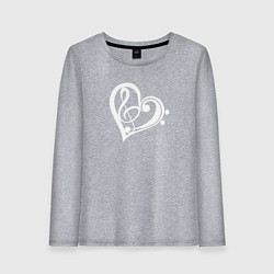 Женский лонгслив Скрипичный и Басовый Ключи в Сердце