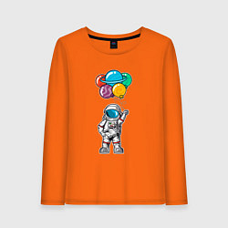 Лонгслив хлопковый женский Космонавт с шариками, цвет: оранжевый
