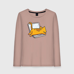 Женский лонгслив Котик лежит на ноутбуке
