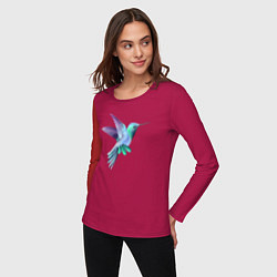 Лонгслив хлопковый женский Красивая колибри, цвет: маджента — фото 2