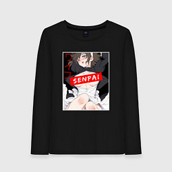 Лонгслив хлопковый женский Девушка и надпись Senpai Ahegao, цвет: черный
