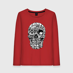 Лонгслив хлопковый женский Steampunk Skull, цвет: красный