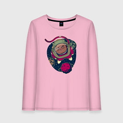 Лонгслив хлопковый женский Строгий взгляд кота астронавта, цвет: светло-розовый
