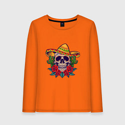 Лонгслив хлопковый женский Skull - Mexico, цвет: оранжевый