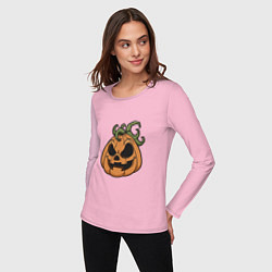 Лонгслив хлопковый женский Улыбка Хэллоуина, цвет: светло-розовый — фото 2