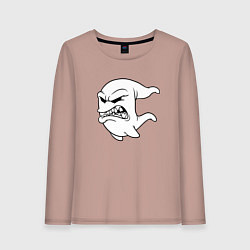 Лонгслив хлопковый женский Летящий злобный призрак Flying evil Ghost, цвет: пыльно-розовый