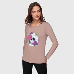 Лонгслив хлопковый женский Череп с цветами Flower Skull, цвет: пыльно-розовый — фото 2