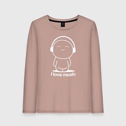 Женский лонгслив Я Люблю Музыку I Love Music Белая