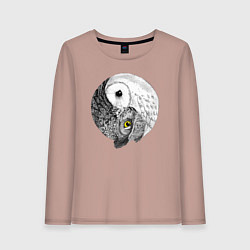 Лонгслив хлопковый женский Инь Янь по совиному, цвет: пыльно-розовый