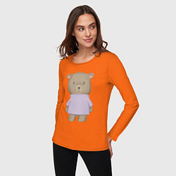 Лонгслив хлопковый женский Милый Медвежонок В Кофте, цвет: оранжевый — фото 2