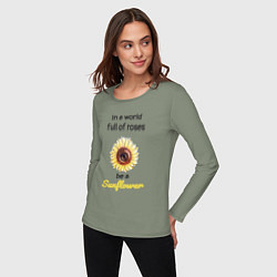 Лонгслив хлопковый женский Be a Sunflower, цвет: авокадо — фото 2