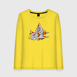 Лонгслив хлопковый женский Акула кибер - самолет, цвет: желтый