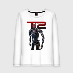 Лонгслив хлопковый женский Terminator 2 - T800, цвет: белый