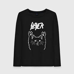 Лонгслив хлопковый женский Slayer Рок кот, цвет: черный