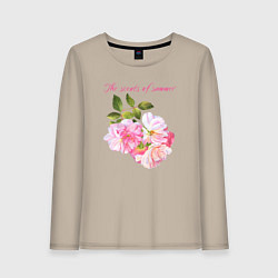 Лонгслив хлопковый женский Ароматы лета розовые розы лето, цвет: миндальный