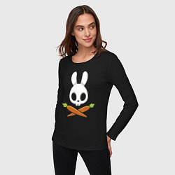 Лонгслив хлопковый женский Череп кролика с двумя морковками, цвет: черный — фото 2