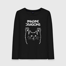 Лонгслив хлопковый женский Imagine Dragons Рок кот, цвет: черный