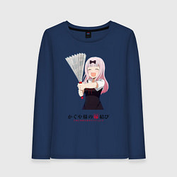 Лонгслив хлопковый женский Госпожа Кагуя Love is war Синомия с веером, цвет: тёмно-синий