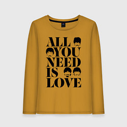 Лонгслив хлопковый женский ALL YOU NEED IS LOVE THE BEATLES, цвет: горчичный