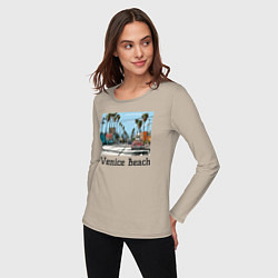 Лонгслив хлопковый женский Los Angeles Venis Beach, цвет: миндальный — фото 2