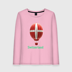 Лонгслив хлопковый женский 3d aerostat Switzerland flag, цвет: светло-розовый