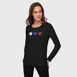 Лонгслив хлопковый женский Триколор в сердечках, цвет: черный — фото 2