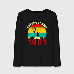 Лонгслив хлопковый женский Подсекаю с 1981, цвет: черный