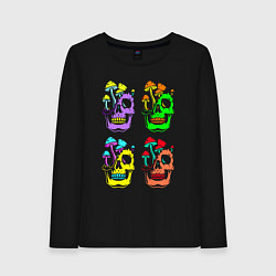 Лонгслив хлопковый женский Skulls Pop art, цвет: черный