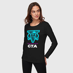 Лонгслив хлопковый женский Символ GTA в неоновых цветах, цвет: черный — фото 2
