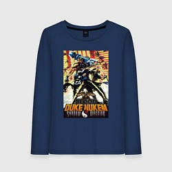 Лонгслив хлопковый женский Retro shooters - poster, цвет: тёмно-синий