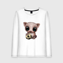 Лонгслив хлопковый женский Футбол - Свинка, цвет: белый