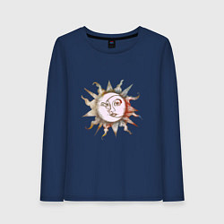Лонгслив хлопковый женский Солнце и луна - Солнцестояние, цвет: тёмно-синий