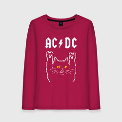 Лонгслив хлопковый женский AC DC rock cat, цвет: маджента
